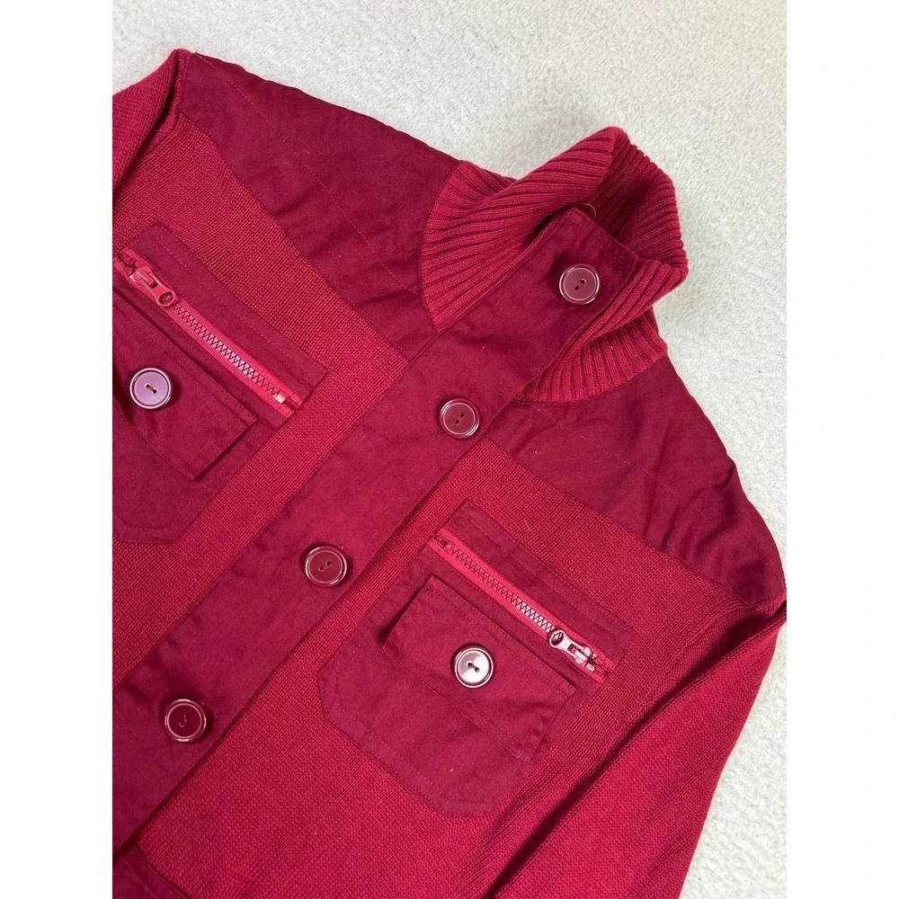 Guess Sweater Mens Large Cranberry‎ Red Button Mock Neck Utility X04R0000000